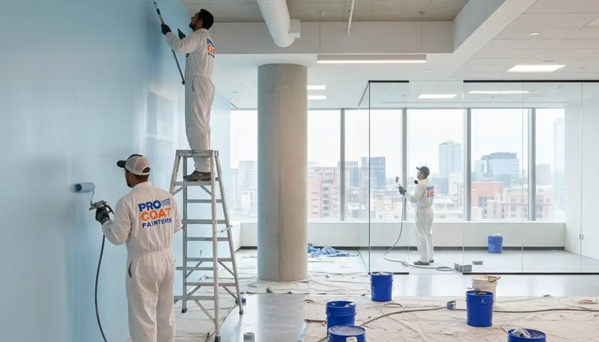 Commercial painting crew in Tucson, AZ protecting and refreshing a business exterior
