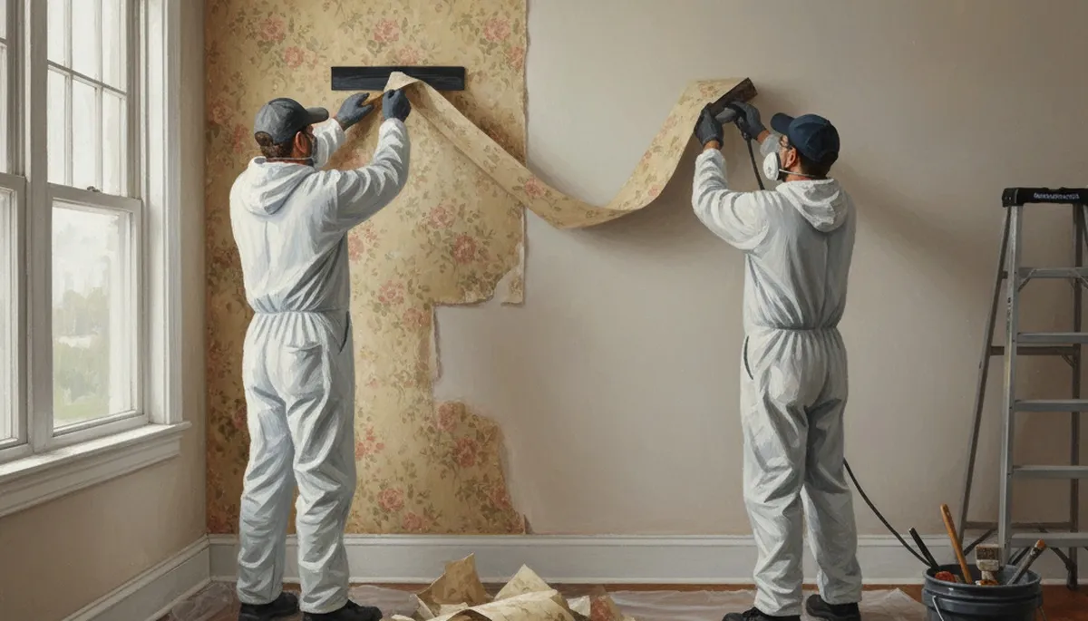Tucson Paint Pros removing wallpaper and prepping walls for painting in Tucson, AZ